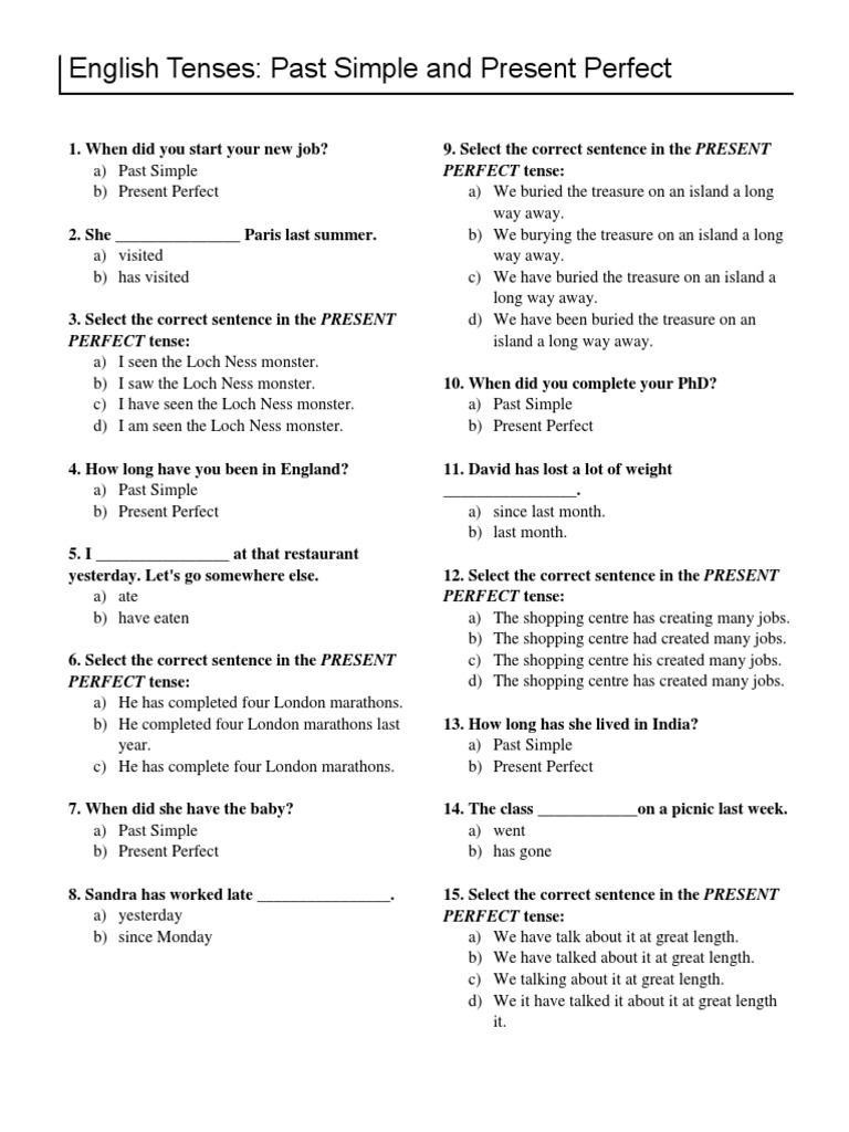 Mastering Past and Present Perfect Tenses | PDF | Perfect (Grammar ...