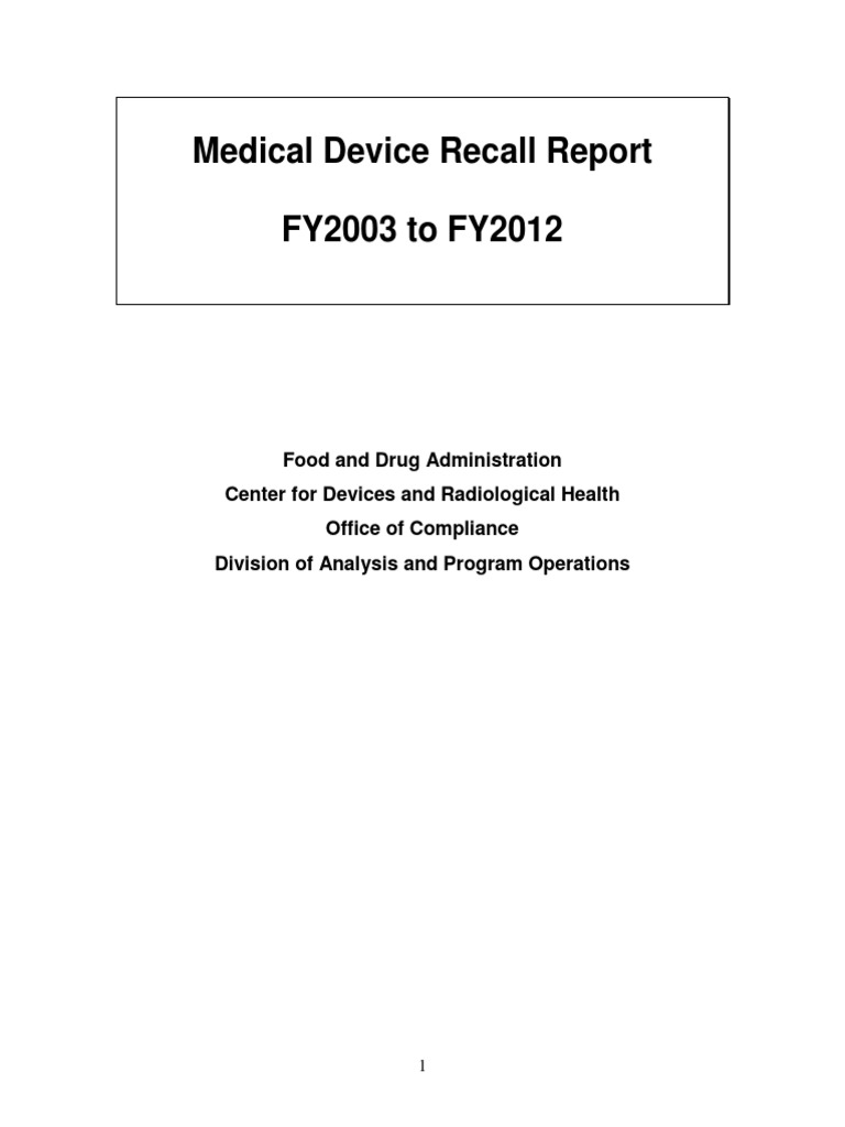 Medical Device Recall Report Food And Drug Administration Medical