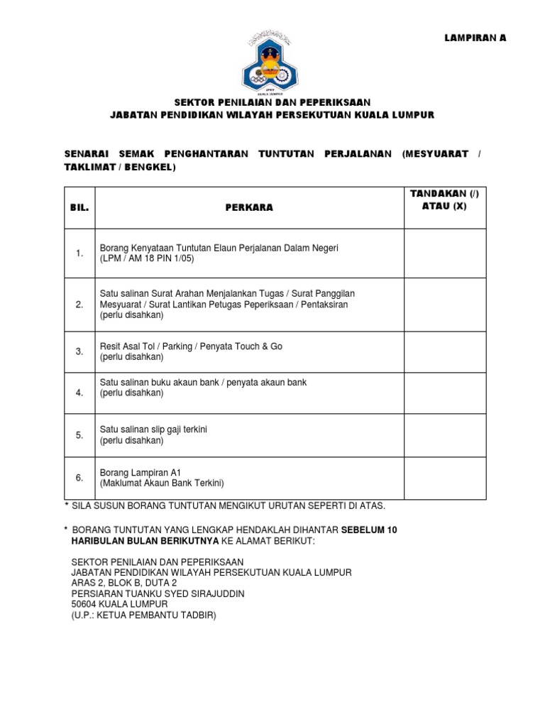 Senarai Semak Tuntutan Perjalanan Pdf
