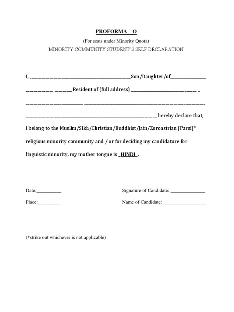 Proforma O for Minority Self Declaration | PDF