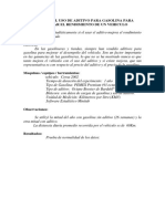 Análisis Del Uso de Aditivo para Gasolina para Aumentar El Rendimiento de Un Vehiculo