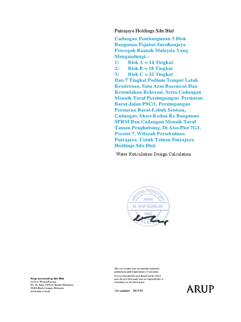 Water Reticulation Design Calculation LY | PDF | Chemical Engineering ...