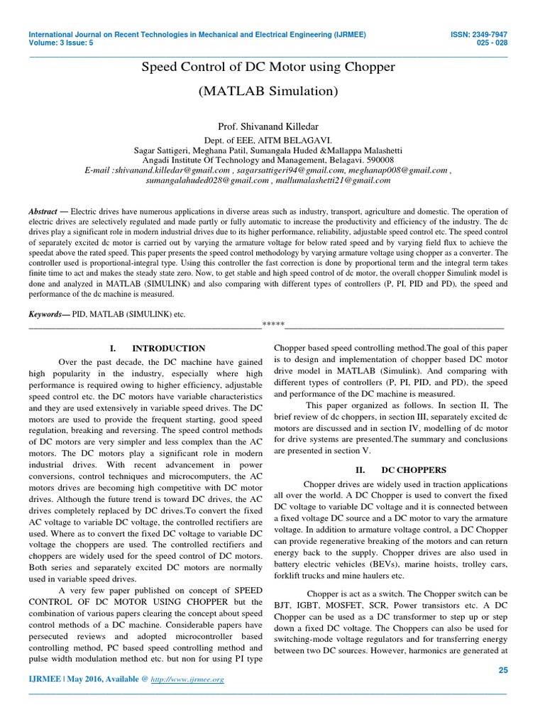 Speed Control of DC Motor Using Chopper | PDF | Electric Motor ...