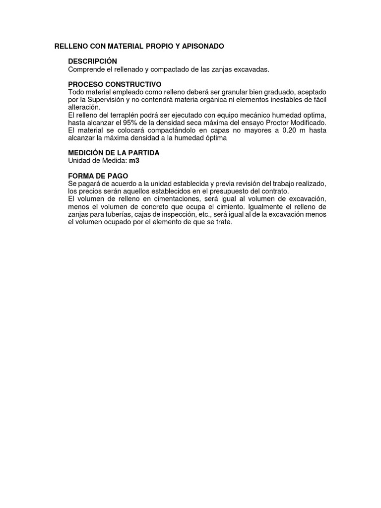 Relleno Con Material Propio y Apisonado | PDF