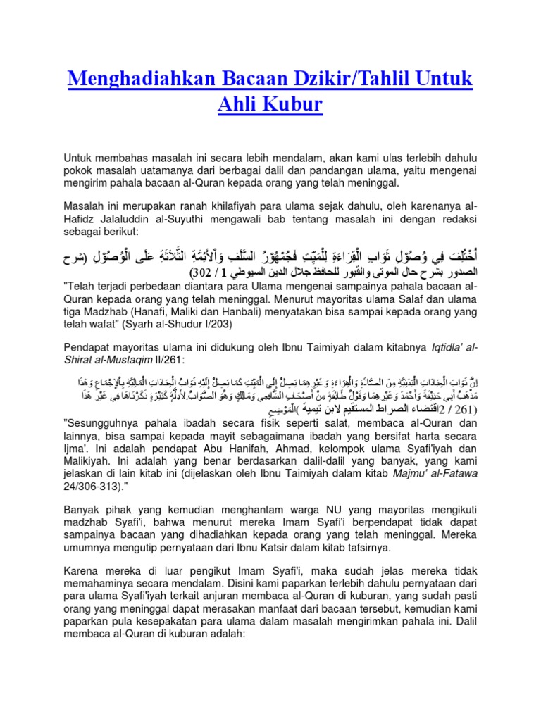 Menghadiahkan Bacaan Dzikir Untuk Mayyit