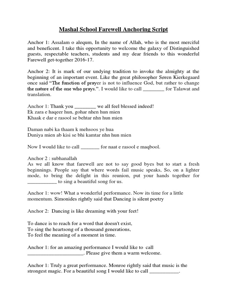 Sir Hassan's Script For Farewell Party | PDF