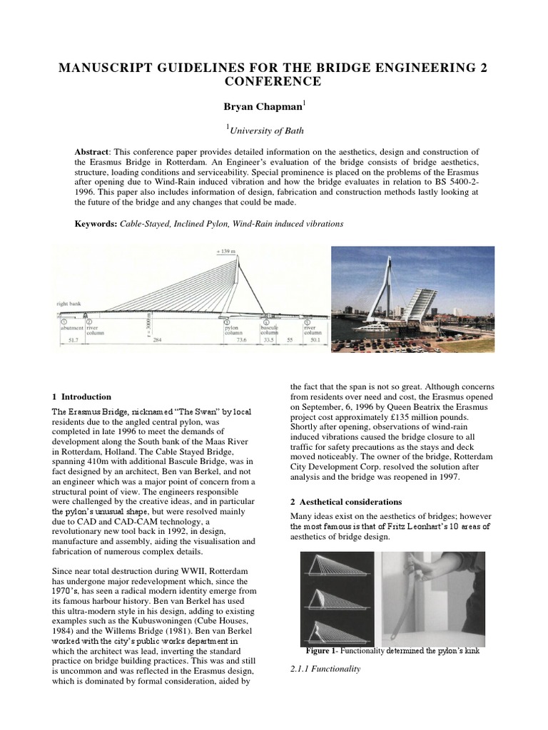 Erasmus Bridge: Design and Challenges | PDF | Column | Structural Load