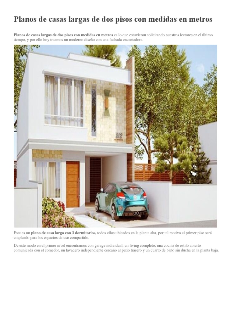 Planos de Casas Largas de Dos Pisos Con Medidas en Metros | PDF | Arte, image size:768x1024