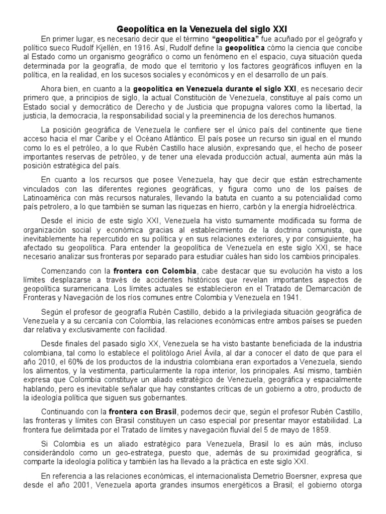 La Geopolitica en Venezuela Del Siglo XXI | PDF | Geopolítica | Venezuela