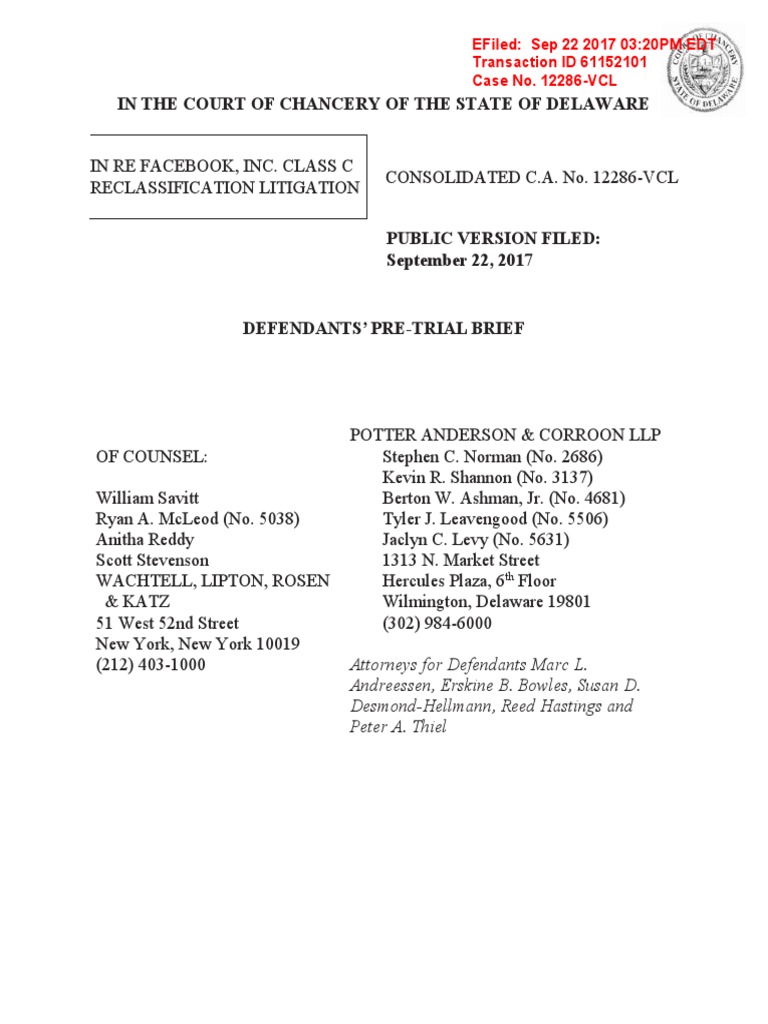 In The Court Of Chancery Of The State Of Delaware