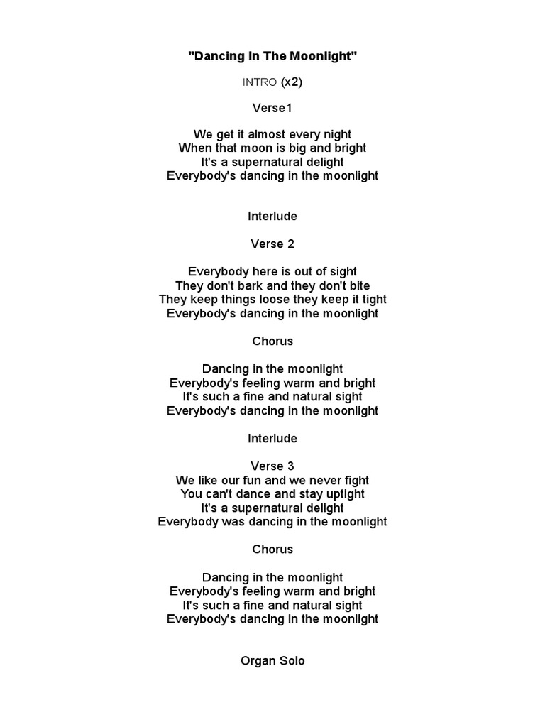 Dancing In The Moonlight Lyrics
