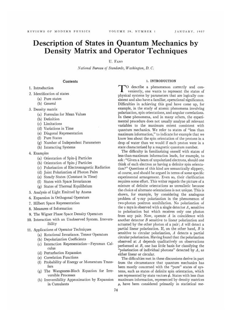 Density Matrix Techniques in Quantum Mechanics | PDF | Spin (Physics ...