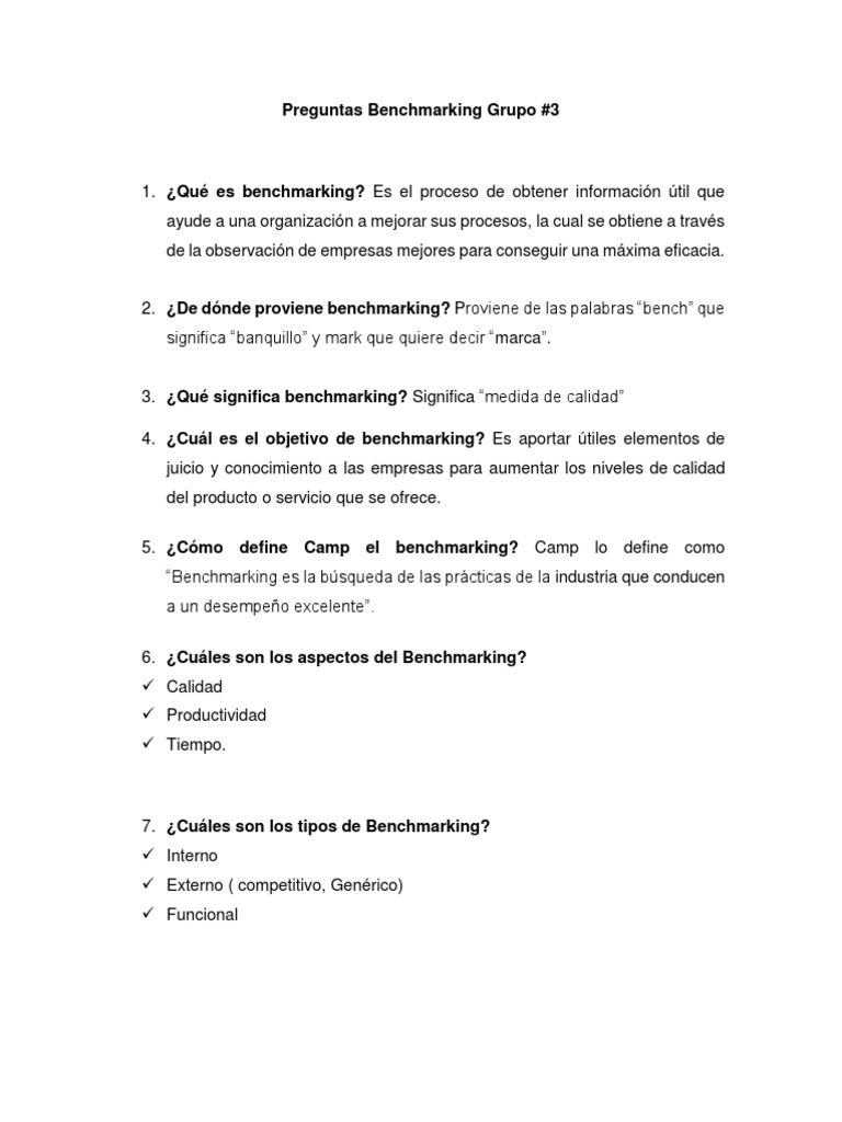 Definición y Objetivos del Benchmarking | PDF | Benchmarking | Calidad ...