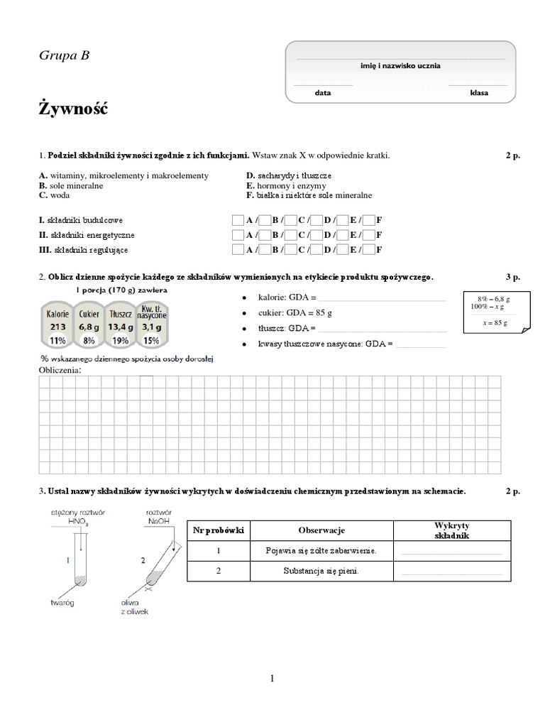 To Jest Chemia źródła Energii Sprawdzian To jest chemia - test żywność Grupa b.pdf