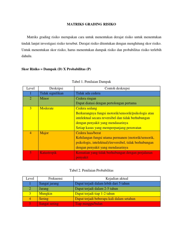 Matriks Grading Risiko Keselamatan Pasien | PDF