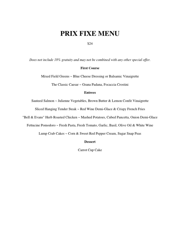 Ridgwayprix Fixe Menu As of June 2010 | PDF