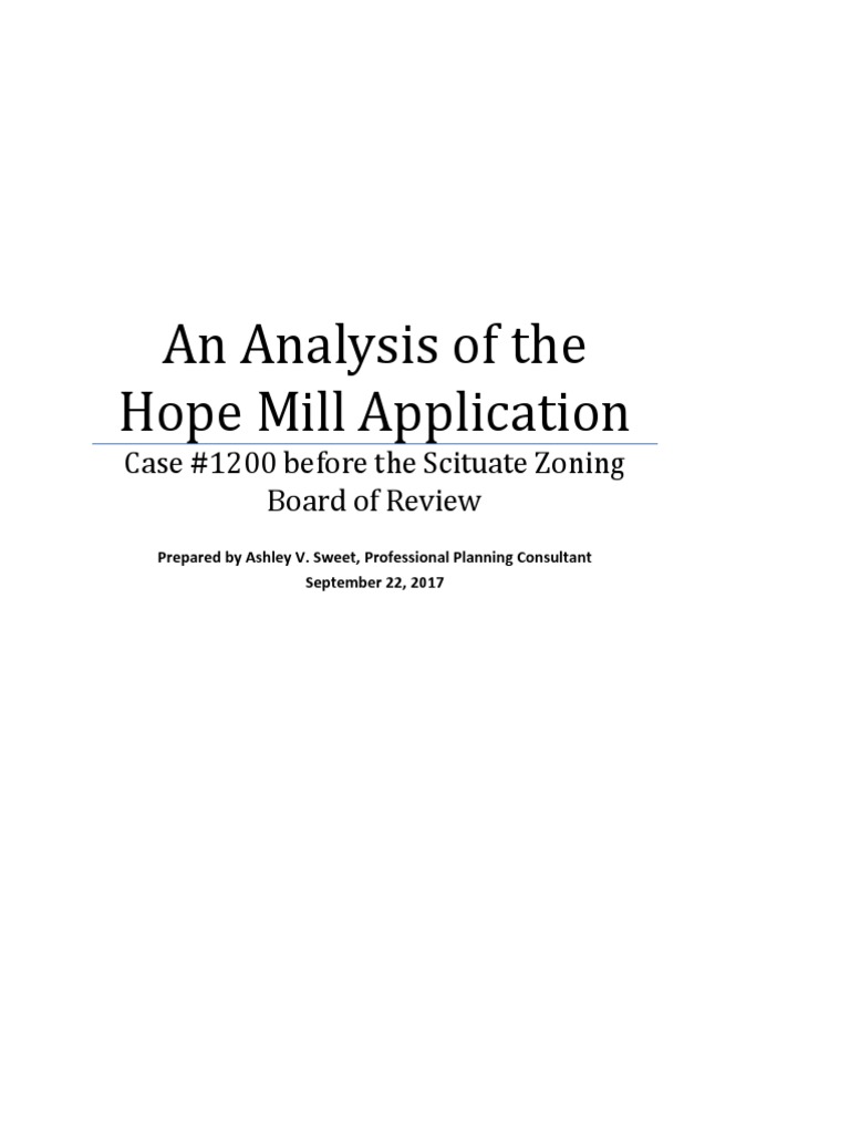 An Analysis of The Hope Mill Application For A Special Use Permit and