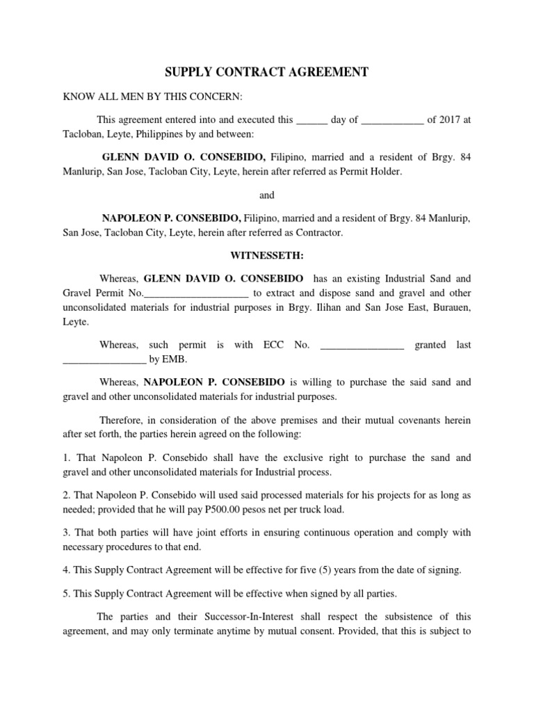 Supply Contract Agreement Common Law Government Information