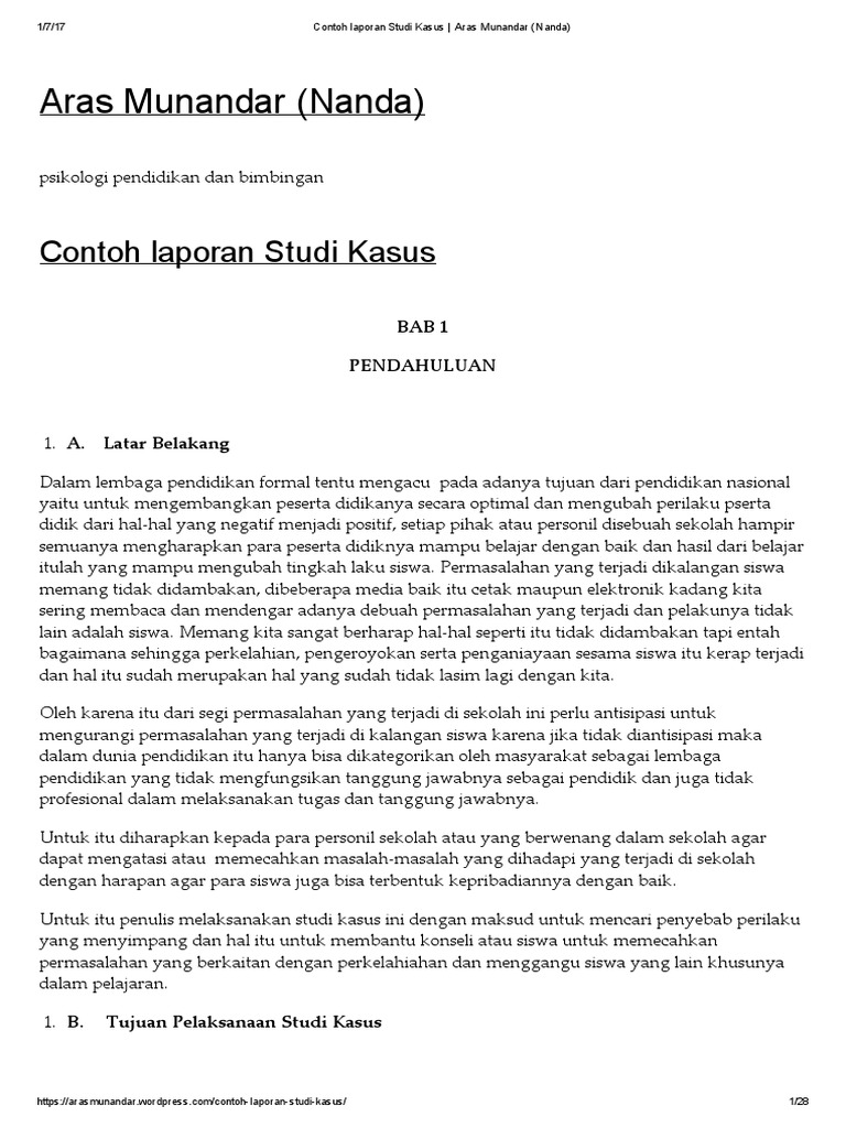 Contoh Laporan Studi Kasus Aras Munandar Nanda