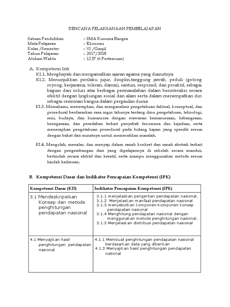 Rpp Pendapatan Nasional