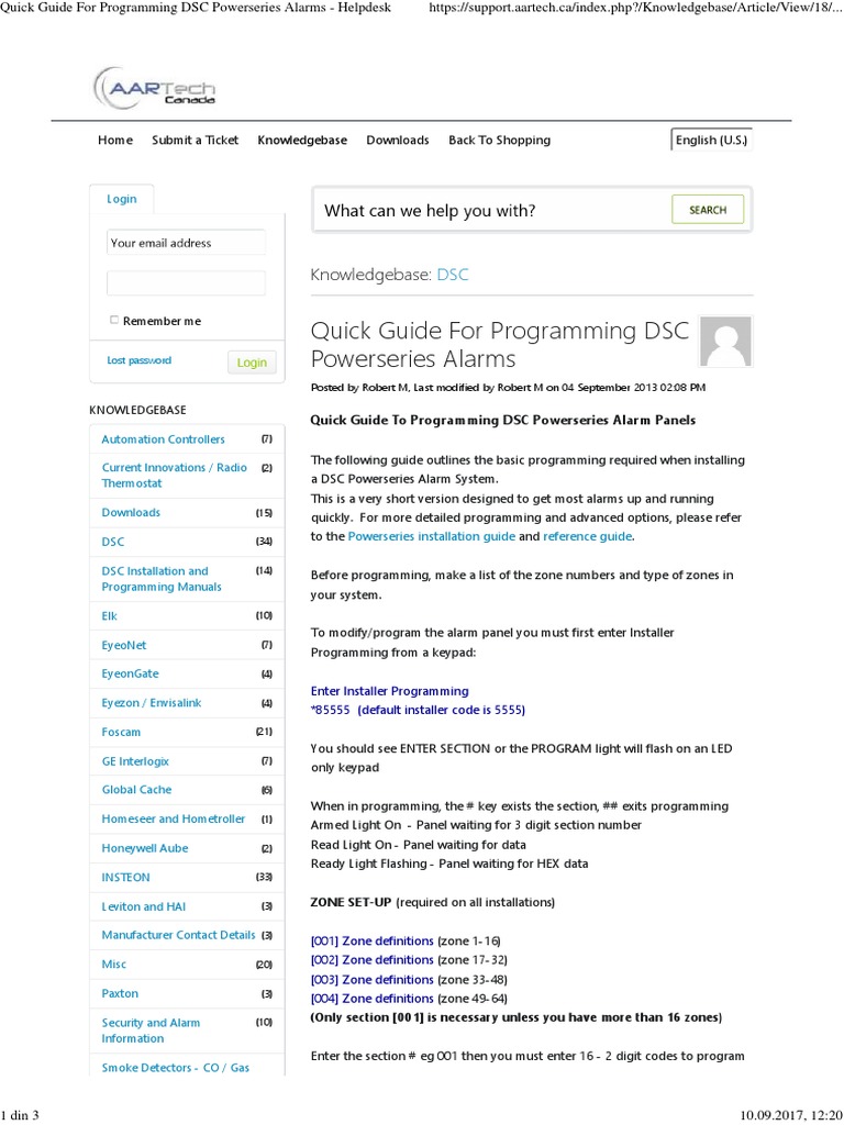 Quick Guide For Programming DSC Powerseries Alarms Helpdesk PDF