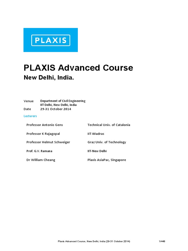 Plaxis Advanced Course New Delhi 2014 (Print) | PDF | Plasticity