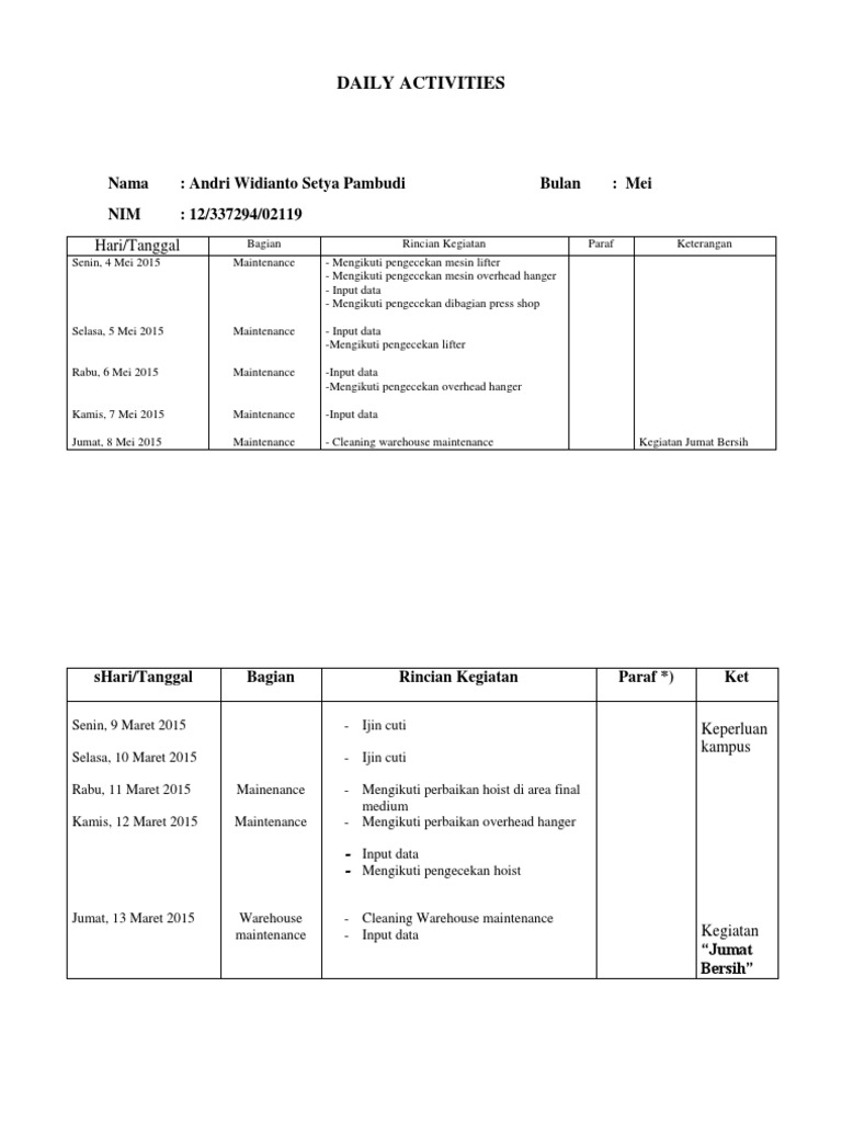 Daily Maintenance Activities Report | PDF