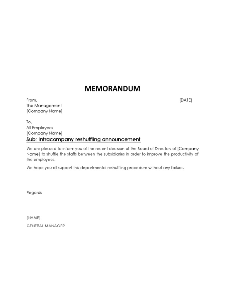 Staff Reshuffling Announcement Memo | PDF