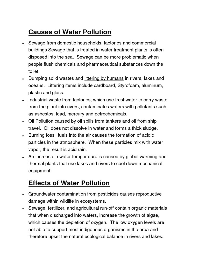 Causes of Water Pollution | PDF | Water Pollution | Sewage
