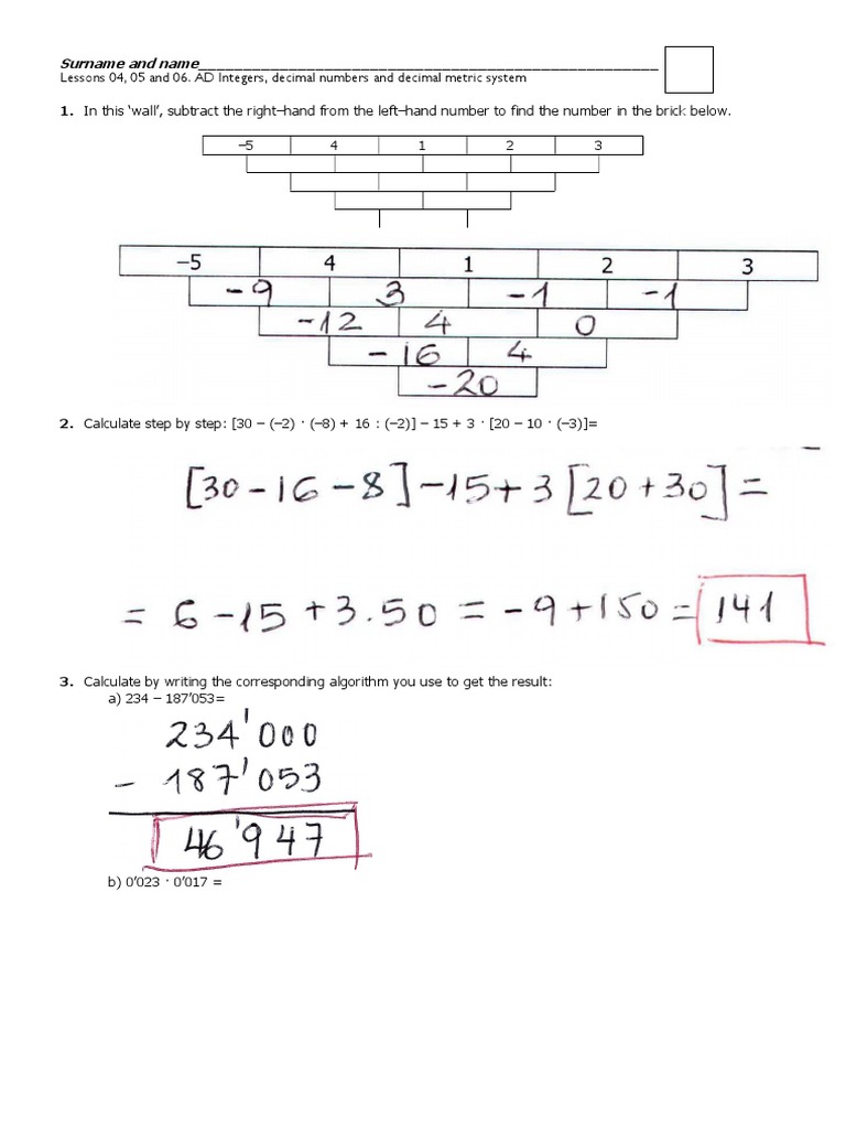 AD Integers and Decimal Calculations Guide | PDF | Pound (Mass) | Decimal