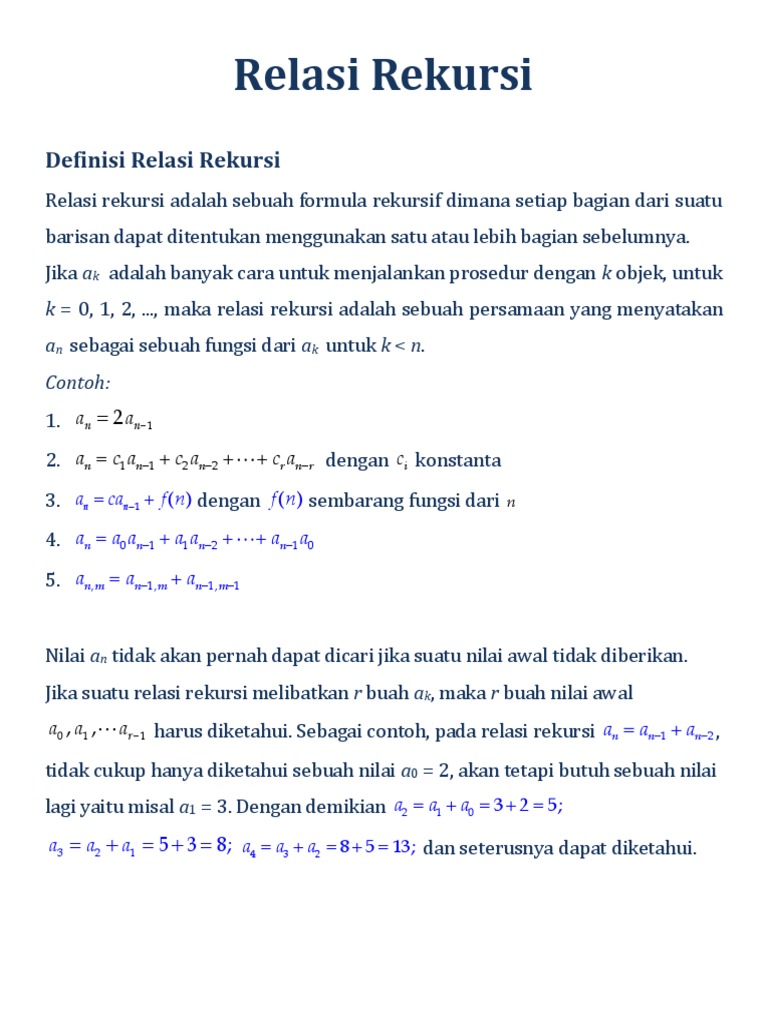 Definisi dan Contoh Relasi Rekursi | PDF