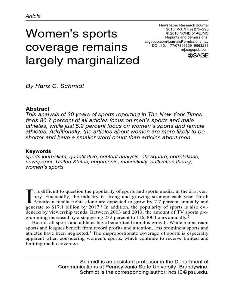 " Women's Sports Coverage Remains Largely Marginalized", by Hans C