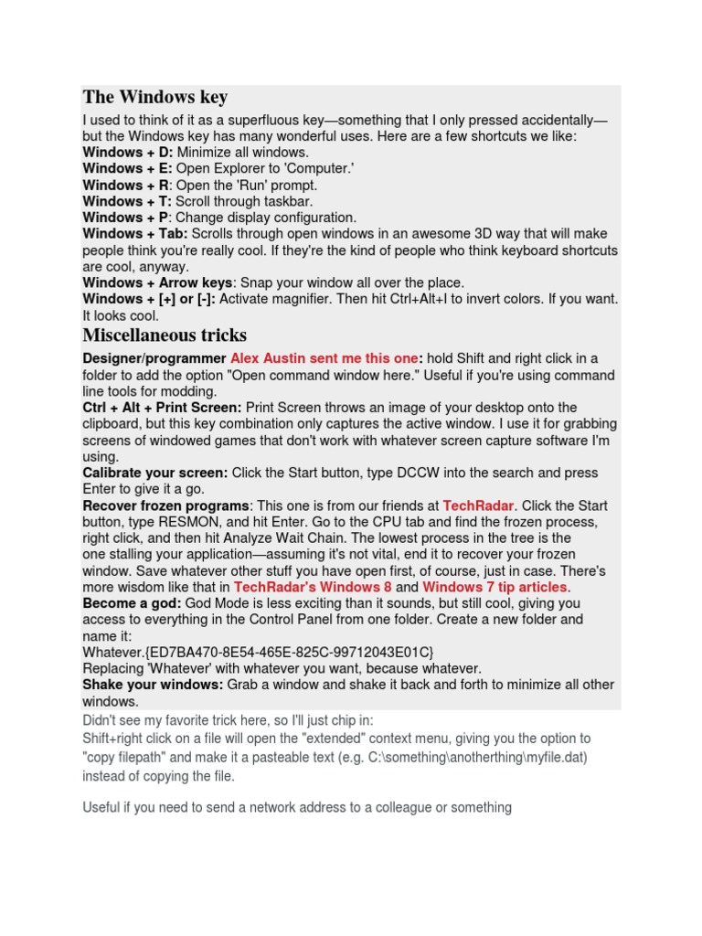 The Best Windows Shortcuts and Tricks | PDF | Microsoft Windows ...