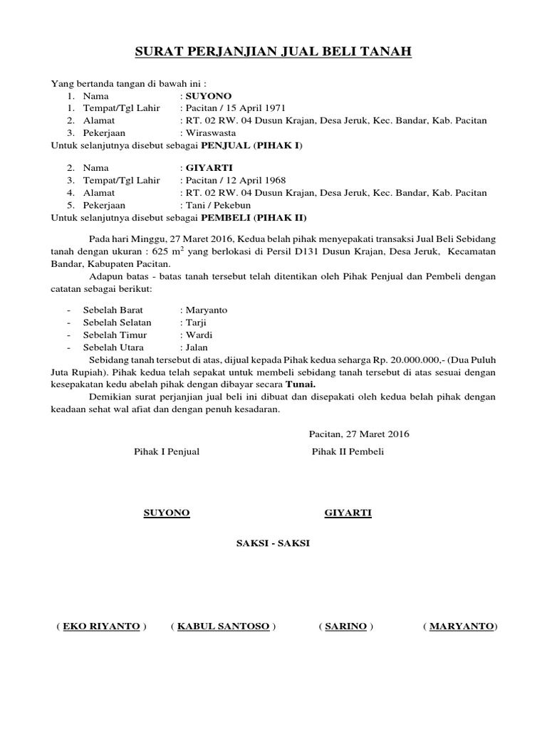Surat Perjanjian Jual Beli Tanah