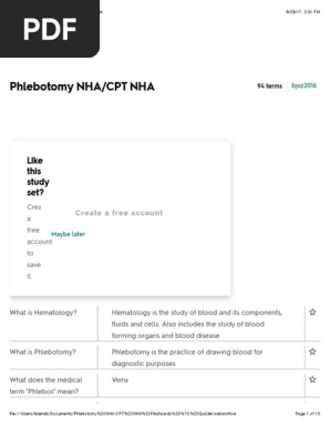 Phlebotomy Nha Cpt Nha Flashcards Quizlet Pdf White Blood Cell Blood Cell