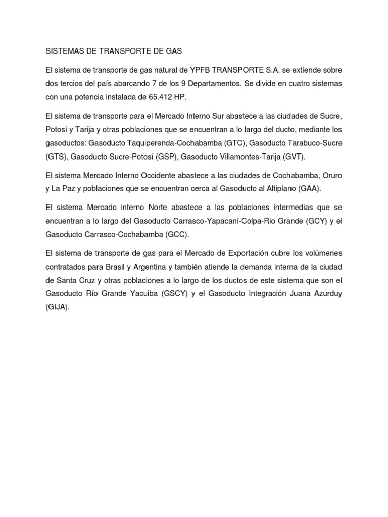 Transporte y distribución de gas natural | PDF | Bolivia | Economias