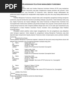 Laporan Pelaksanaan Pelatihan Manajemen Puskesmas
