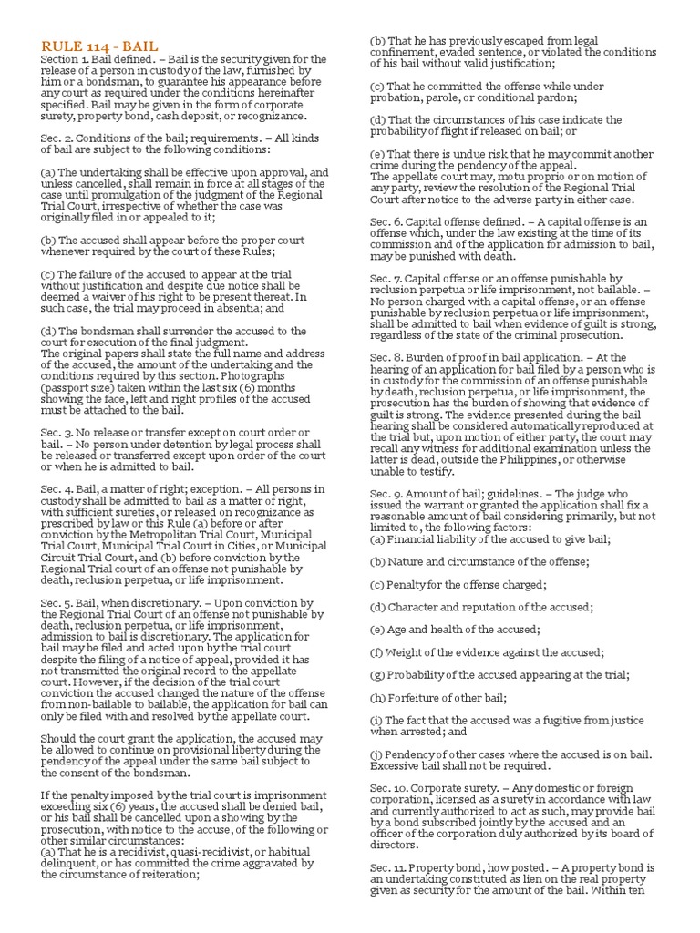 Analysis of Bail Provisions in the Rules of Court Regarding Eligibility