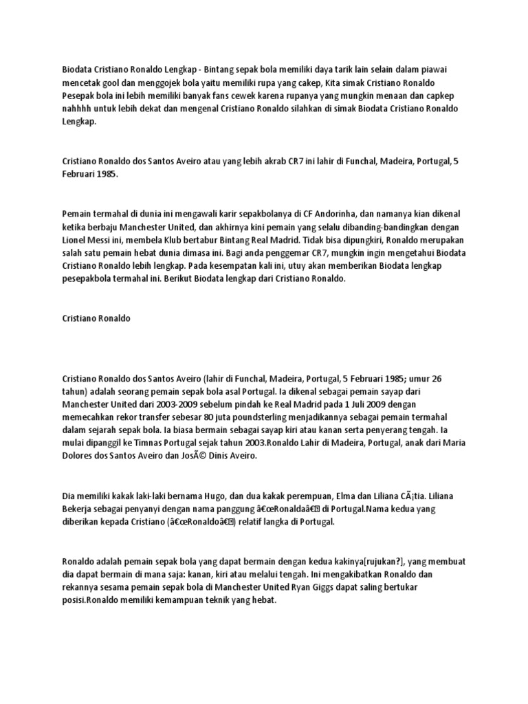 Biodata Cristiano Ronaldo Lengkap
