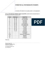 New Grading System For All Postgraduate Students: Grade Mark Scale Grade Point