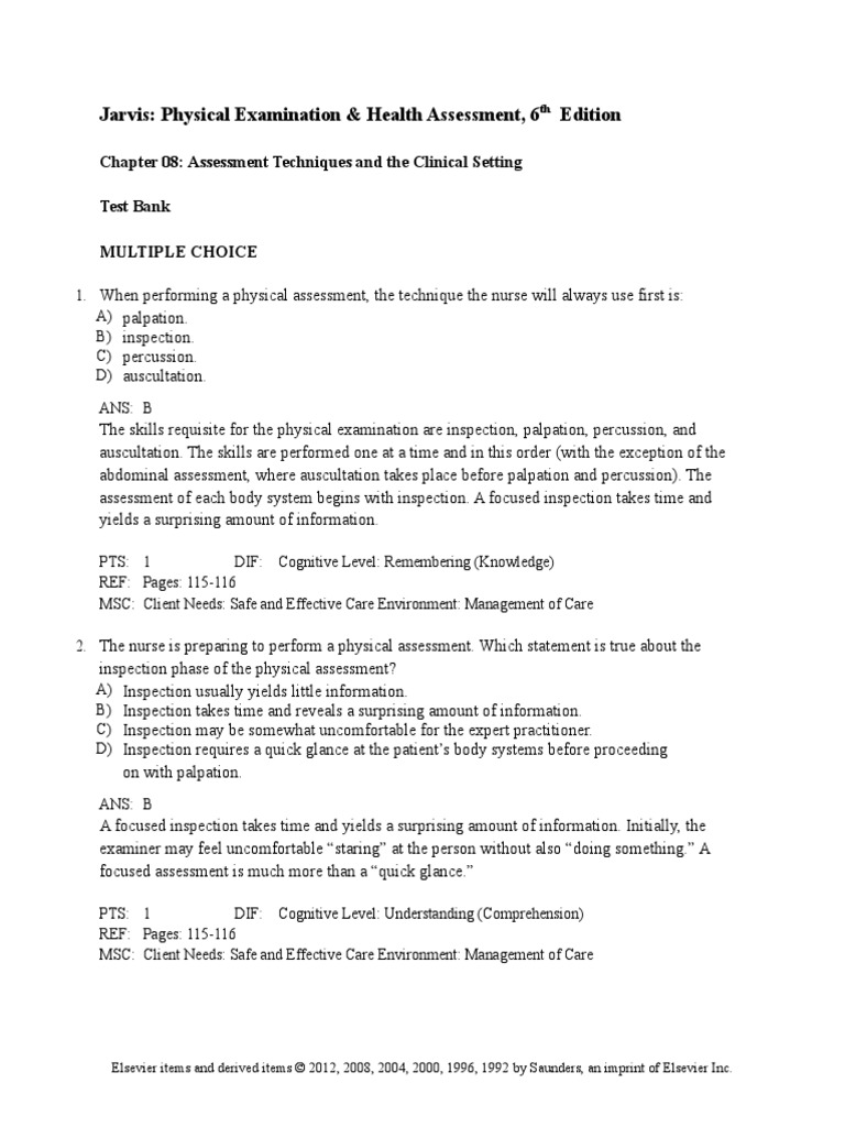 2011 Physical Examination and Health Assessment, 6e Questions Chapter