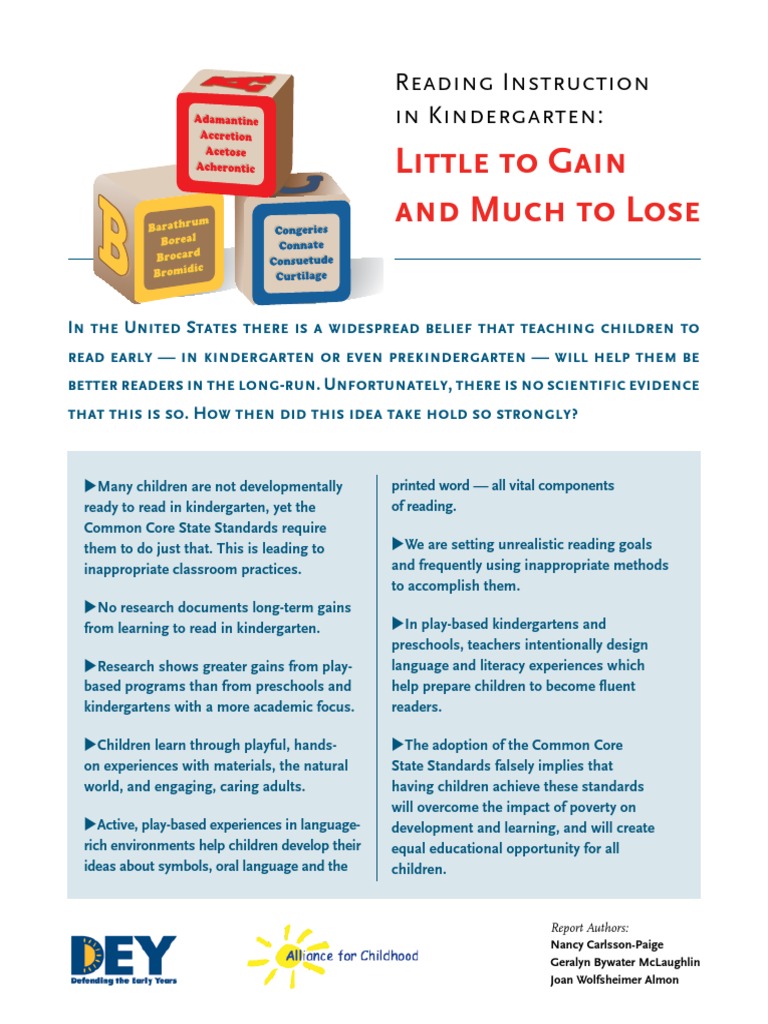 Reading Instruction in Kindergarten | PDF | Preschool | Common Core ...