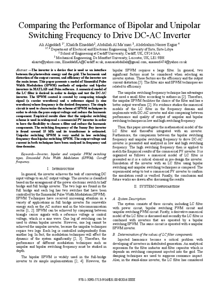 Comparing The Performance of Bipolar and Unipolar Switching Frequency ...