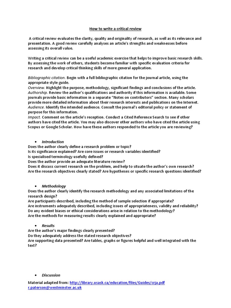 How To Write A Critical Review | PDF | Citation | Validity 