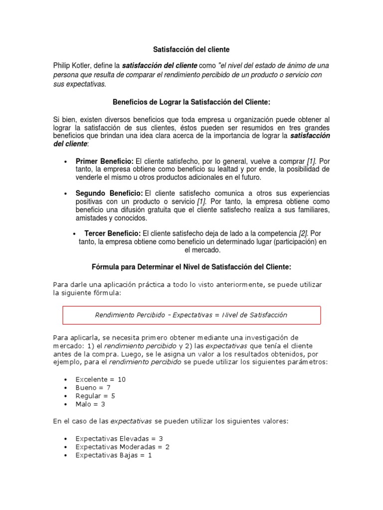 Definicion y Medicion de La Satisfaccion Del Cliente | PDF | La ...