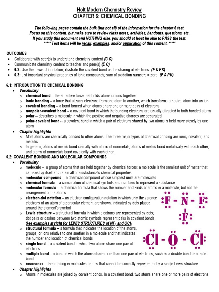 Chemistry Chapter 6 Review | PDF | Covalent Bond | Ionic Bonding