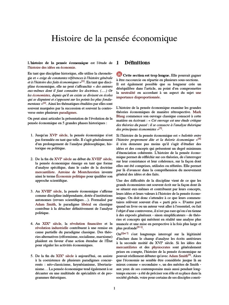 Histoire De La Pensée économique - 
