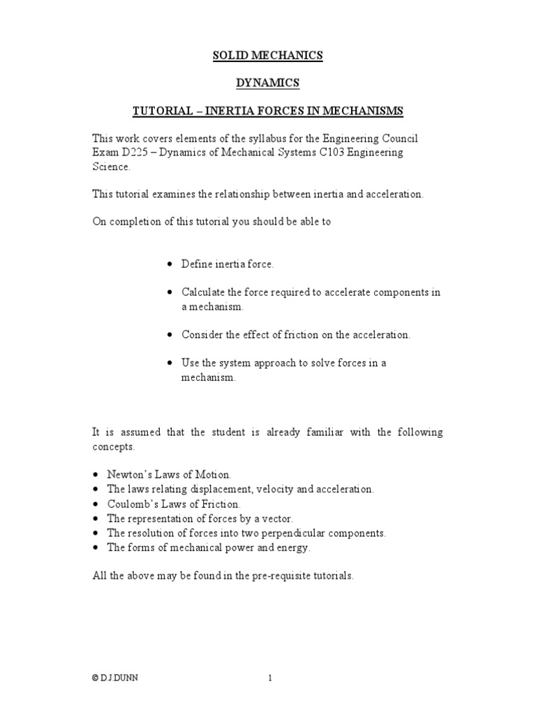 Inertia and Mechanisms PDF | PDF