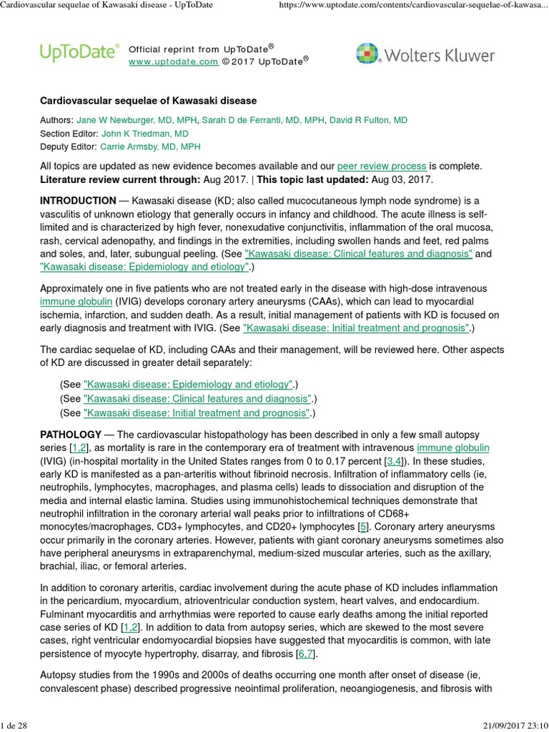 Cardiovascular Sequelae of Kawasaki Disease UpToDate PDF