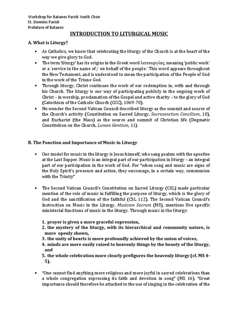 Introduction to Liturgical Music Liturgy Catholic Church
